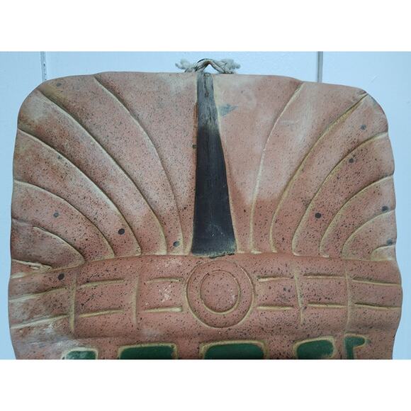 Vintage Terracotta Clay Mask Aztec Mayan Style Wall Art 12” Handcrafted Mexico - Picture 4 of 11